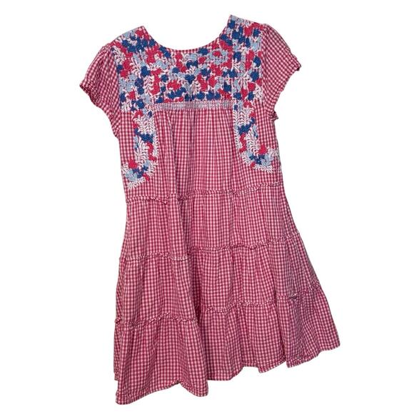 J. Marie 100% Cotton Pink White Checkered Floral Embroidered Mini Dress Size XS - Picture 3 of 4